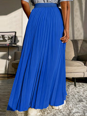 Solid High Waist Pleated Skirt Elastic Waist Spring Summer Women's Clothing