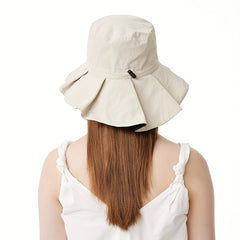 Pleated Wide Brim Bucket Hat UV Protection Sun Hat