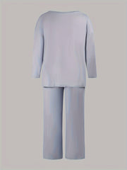 Letter Print Long Sleeve Top & Wide Leg Pants Set