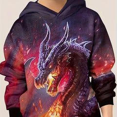 3D Dragon Graphic Hooded Sweatshirt for Kids - Halloween Gift