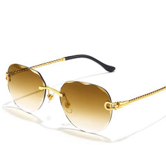 Wave Cutting Sunglasses Rimless Gradient Pilot Oval Sun Glasses