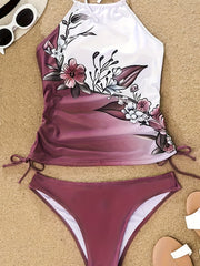 Colorblock Floral Print Tankini Set