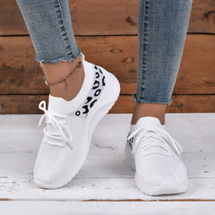 Leopard Print Knit Socks Sneakers Soft Sole Casual Running Shoes
