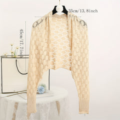Short Knitted Geometric Cardigan Shawl for Women