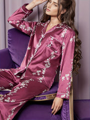Floral Print Pajama Set Long Sleeve Top & Pants Women's Sleepwear