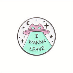 Cartoon Alien Spaceship Alloy Emblem Brooch for Women Girls