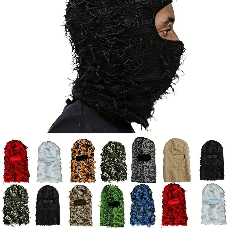 Y2K Camo Balaclava Ski Mask - Full Cover Knit Headgear for Men Women