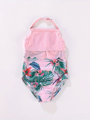 Toddler Girls Flowers Graphic Ruffle Trim Halter Swimsuit