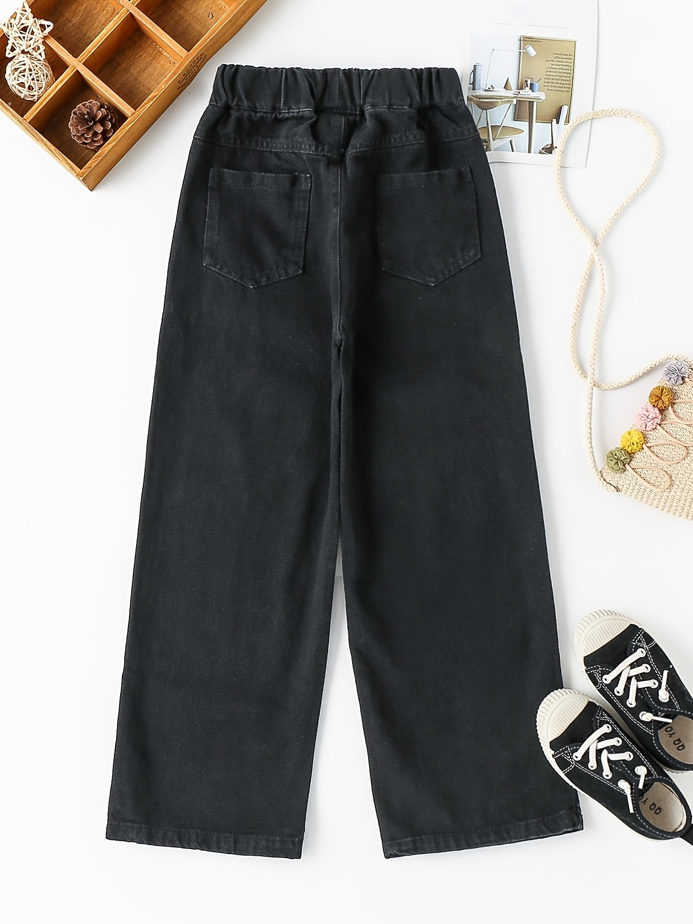 Toddler Girls Button Jeans Loose Wide Leg Denim Pants