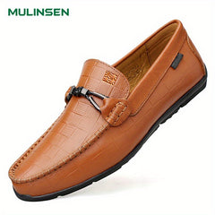 Men's Leather Plaid Bit Dress Shoes Soft Sole Slip On Formal Shoes