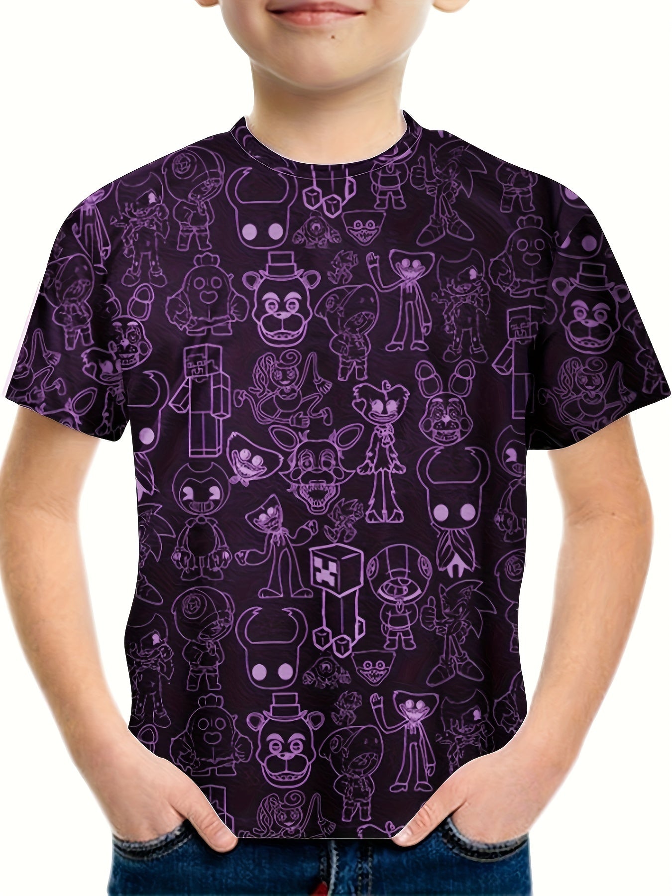 Anime Cartoon World Print T-shirt for Kids