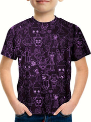 Anime Cartoon World Print T-shirt for Kids
