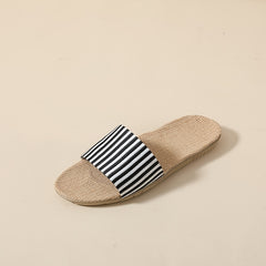 Women's Striped Print Flat Slippers Open Toe Flax Sole Anti slip Lightweight