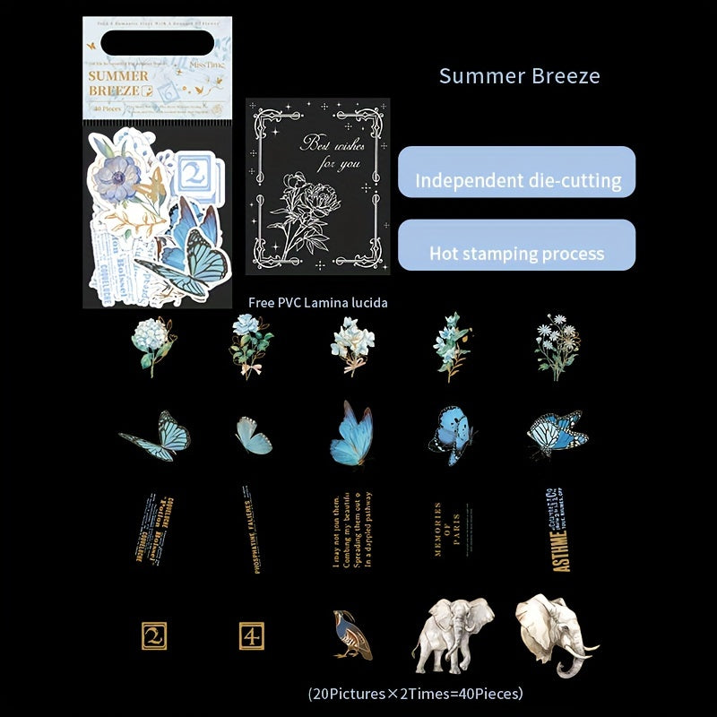 40pcs Clear Wind Half Summer Series Washi Sticker Pack Retro Material Decorative
