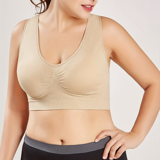 Sports Bra Women's Plus Comfort Solid Wide Straps Seamless Fitness Bra
