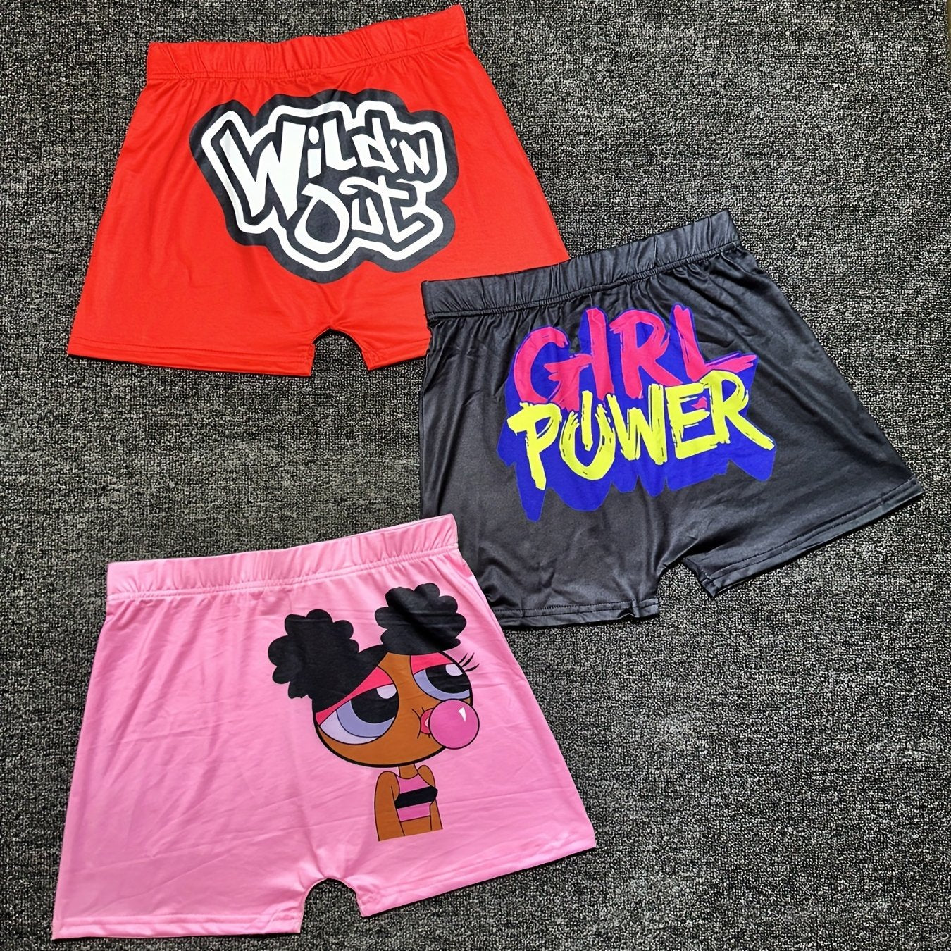 Letter & Graphic Print Skinny Shorts 3 Pack Women's Casual Yoga Shorts