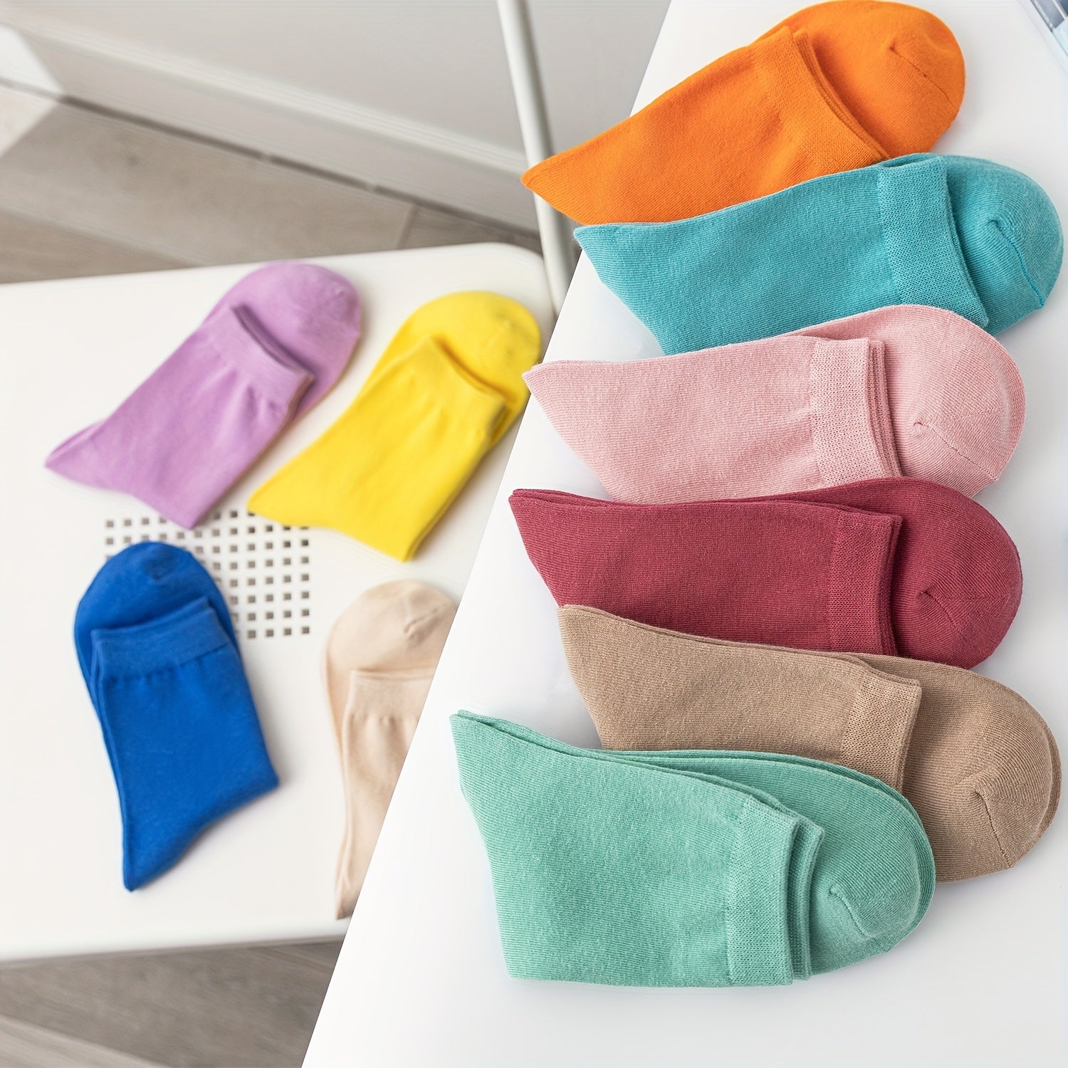 10 Pairs Mid Tube Women's Solid Socks Comfy & Breathable Stockings