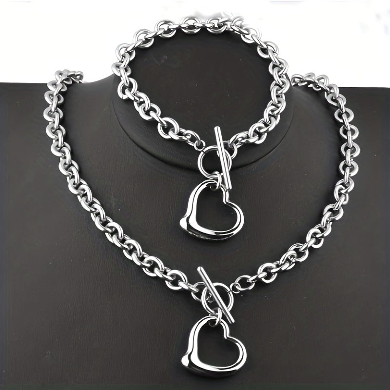 Heart Pendant Bracelet & Necklace Set - Fashionable Combo