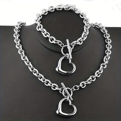 Heart Pendant Bracelet & Necklace Set - Fashionable Combo
