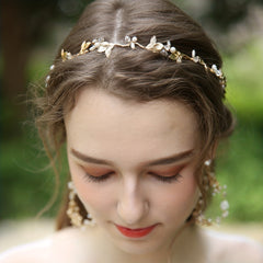 Leaf Shape Head Piece with Faux Pearl & Ribbon Hair Accessories