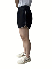 Contrast Trim Pocket Shorts Elastic Waist Shorts