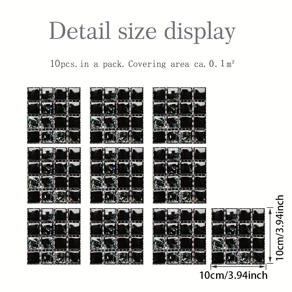 10pcs Mosaic Wall Paper Sticker Peel And Stick Bedroom Kitchen Bathroom Decor