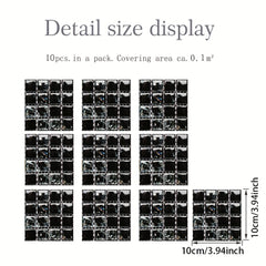 10pcs Mosaic Wall Paper Sticker Peel And Stick Bedroom Kitchen Bathroom Decor