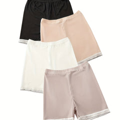 4pcs Girls Safety Shorts High Stretch Lace Trim Dance Bike Shorts