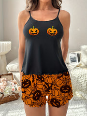 Pumpkin Print Halloween Pajama Set Women's Sleepwear