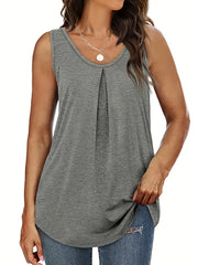 Women's Plus Plain Ruched Round Neck Tank Top