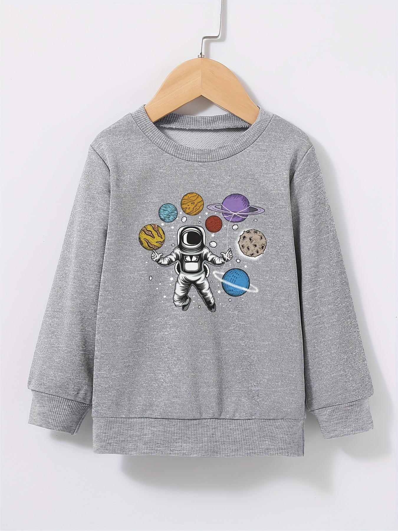 Boy's Astronaut Planets Sweatshirt Pullover Crew Neck Top