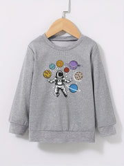 Boy's Astronaut Planets Sweatshirt Pullover Crew Neck Top