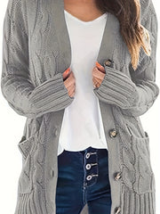 Cable Knit Button Up Cardigan with Pockets