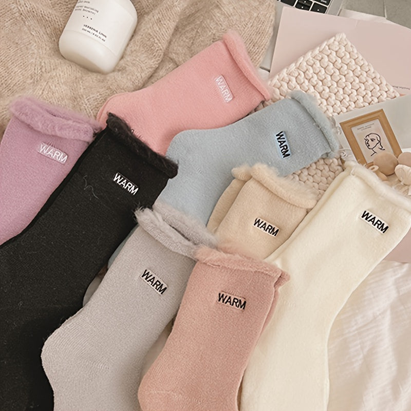 4 Pairs Letter Print Plush Lined Socks for Women