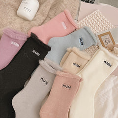 4 Pairs Letter Print Plush Lined Socks for Women