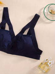Colorblock Cut Out Slight Stretch Buckle Bra