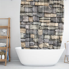 Digital Stone Wall Shower Curtain Polyester Waterproof Bathroom Partition