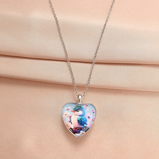 Bird Love Heart Crystal Pendant Necklace For Women Girls