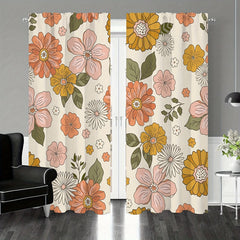 2pcs Romantic Flower Curtain Rod Pocket Window Curtains