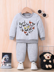 Kids Butterfly Graphic Outfit Baby Trousers Sweatshirt Set
