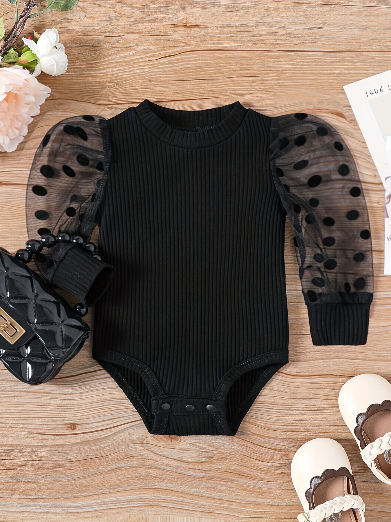 Baby Girl Polka Dot Mesh Sleeve Jumpsuit