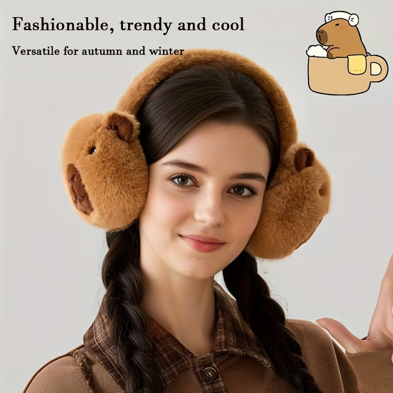 Cute Capybara Plush Earmuffs for Women - Warm Winter Accessory