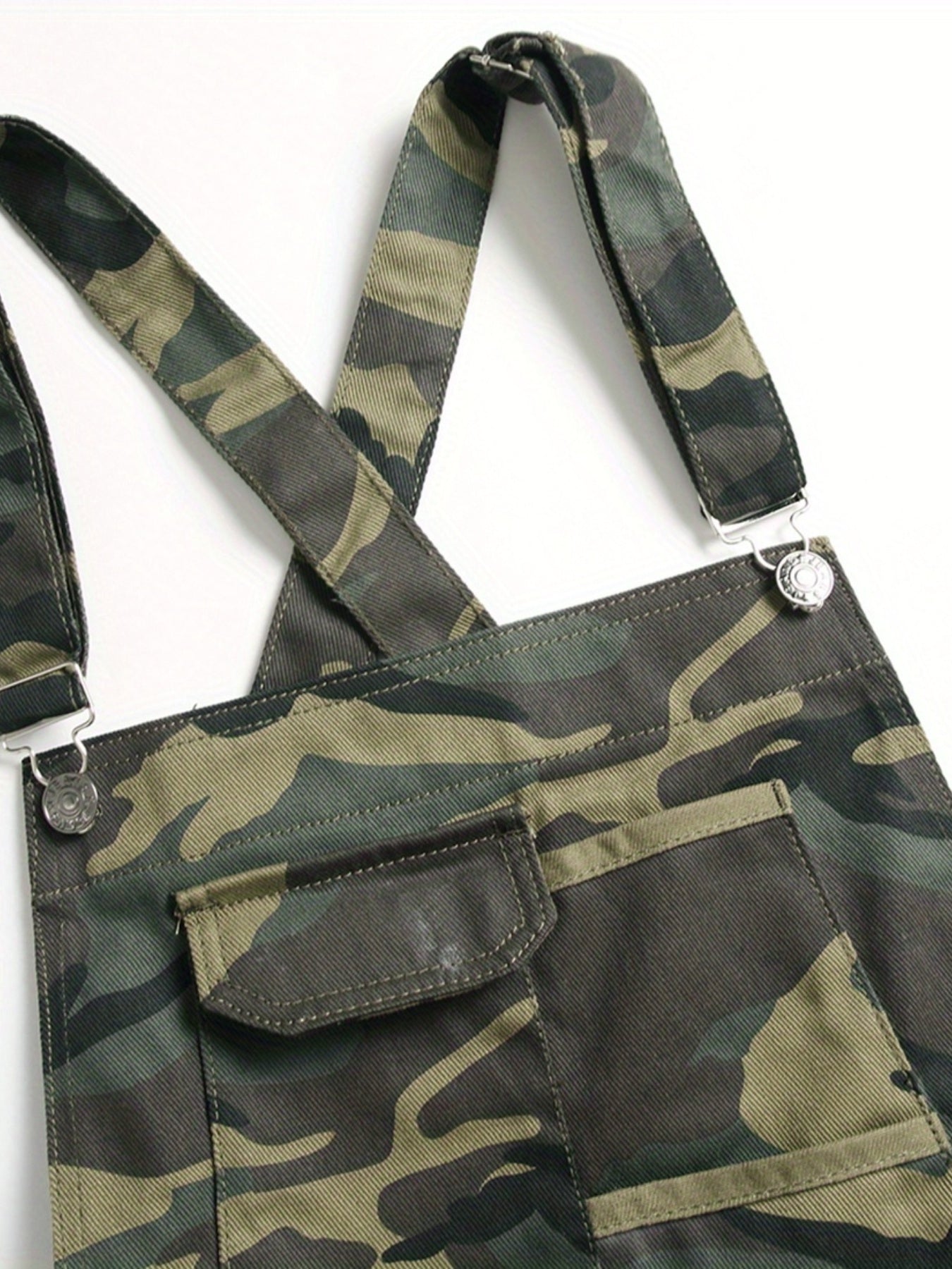 Camouflage Bib Overalls Mens Mid Stretch Slim Fit Suspender Denim Pants