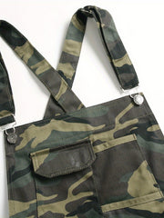 Camouflage Bib Overalls Mens Mid Stretch Slim Fit Suspender Denim Pants