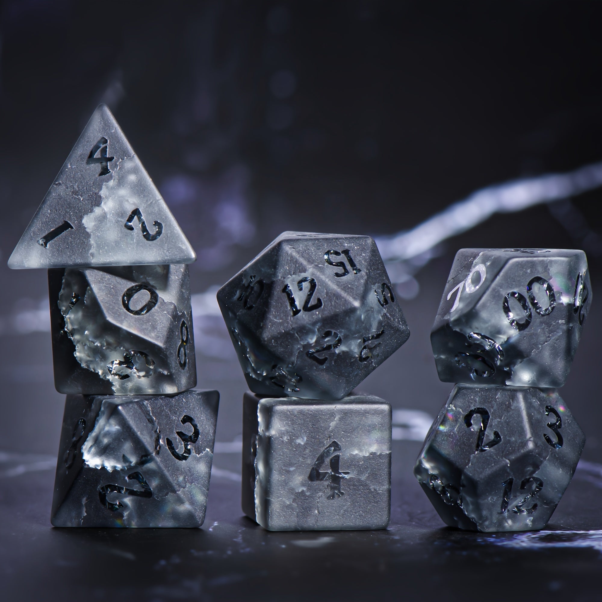 7pcs Matte Relief Gemstone Lightning Zircon Polyhedral Dices