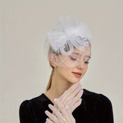 Mesh Veil Hat with Feather Accents