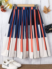 Girls Pleated Piano Striped Print Skirt Elastic Waist Preppy Style