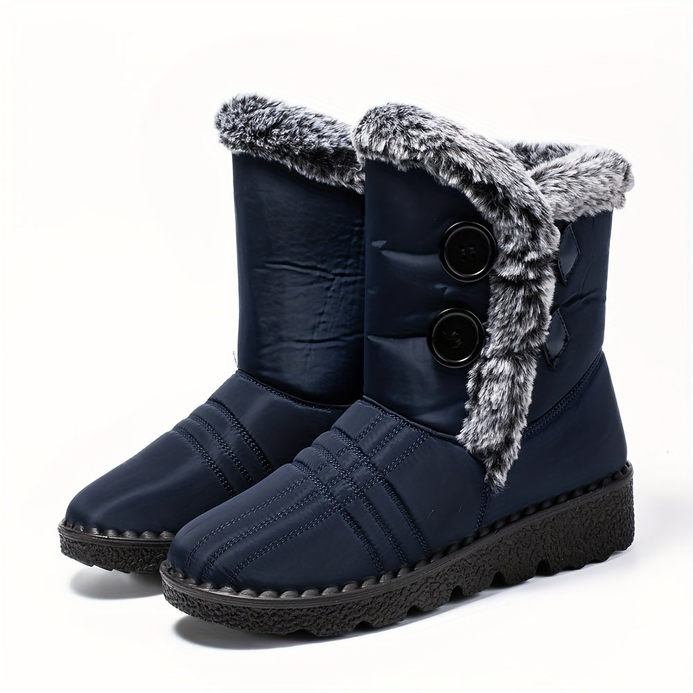 Faux Fur Lined Thermal Snow Boots Plush Round Toe Flat Winter Shoes