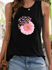 Butterfly & Floral Print Sleeveless Sports Vest Round Neck