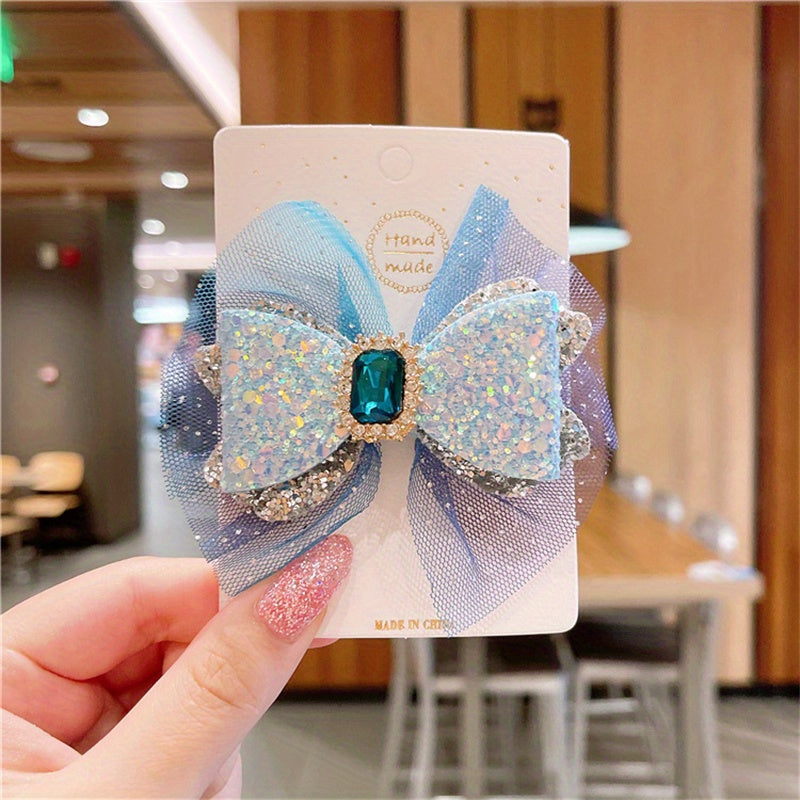 Mesh Princess Sequin Bow Hair Clips Holiday Party Gift